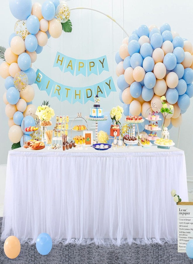 Suppromo 9ft White Table Skirt Tulle Tutu Table Skirt for Rectangle Tables White Ruffle Table Cloth for Wedding Bridal Shower Baby Shower Baptism Birthday Party Banquet Decoration(L9(ft) H 30in) - Image 2